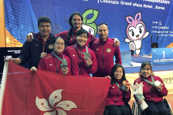 From front left: Justine Ng, Yu Chui-yee, Tong Nga-ting and Chung Yuen-ping (wheelchair fencing)
